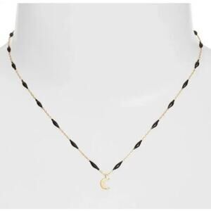 Argento Vivo Black Enamel Bead Crescent Moon Necklace in Gold, NWT, 68$